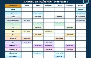 Calendrier des entraînements