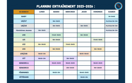Calendrier des entraînements